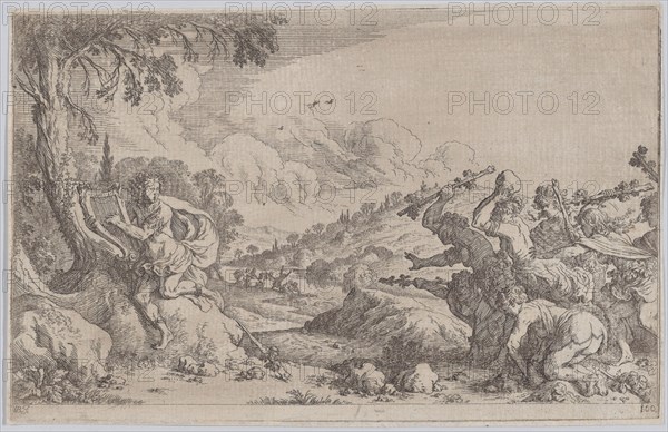 Plate 100: The death of Orpheus, from 'Ovid's Metamorphoses', 1641. Creator: Johann Wilhelm Baur.