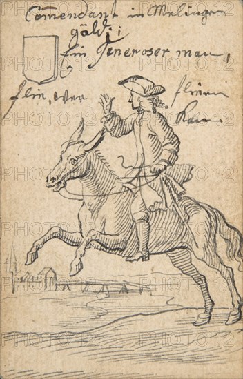 Shield Knave: A Horseman, 1712 or later. Creator: Johannes Brandenberg.