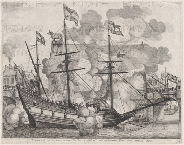 Plate 38: Triumphal ship with the city of Ghent in the background; from Guillielmus Becanu..., 1636. Creators: Johannes Meursius, Willem van der Beke.