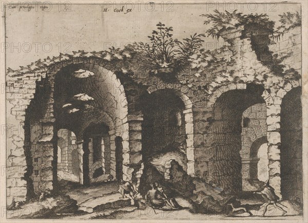 Ruins with Arched Vaults, from the series Roman Ruins and Buildings, 1562. Creators: Johannes van Doetecum I, Lucas van Doetecum.