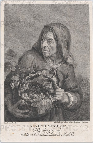 The grape-picker, and elderly woman holding a basket of grapes, after Murillo, ca. 1780-1805. Creator: Juan Antonio Salvador Carmona.