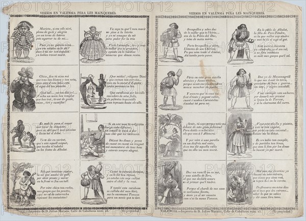 Two sheets (printed as one) with verses in Valencian for masquerades, ca. 1860-70., Creator: Julian Mariana.