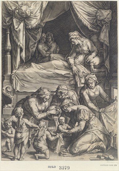 Birth of the Virgin (copy), 1581. Creator: Julius Goltzius.