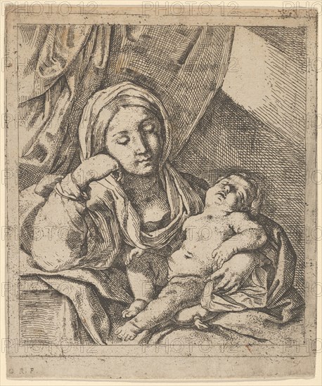 The Virgin seated, resting her head on her right hand and holding the sleeping infa..., ca. 1630-80. Creator: Lorenzo Loli.