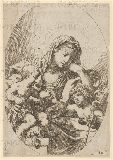 The Virgin with the Christ Child and the young Saint John the Baptist holding a bir..., ca. 1630-80. Creator: Lorenzo Loli.