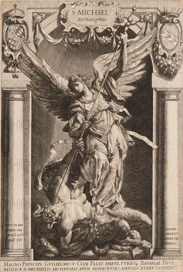 The Archangel Michael Defeating Satan, in a Niche, 1588 or later. Creator: Lucas Kilian.