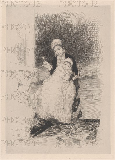 A seated woman holding a child, ca. 1800-1900?. Creator: Luis Jiménez Aranda.