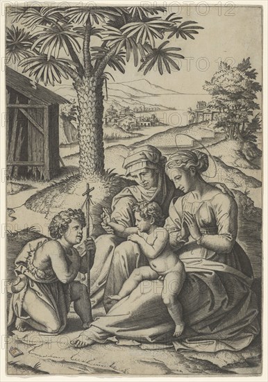 The Virgin and Child with St. Elizabeth and John the Baptist, called 'The Virgin of..., ca. 1520-25. Creator: Marcantonio Raimondi.