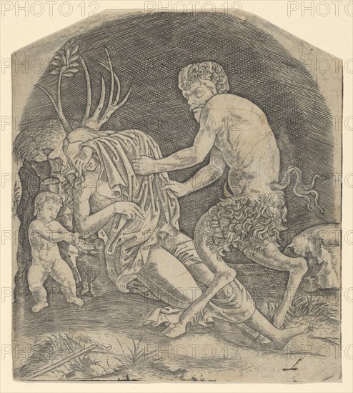 A satyr about to remove drapery covering a Nymph, ca. 1510-20. Creator: Marcantonio Raimondi.