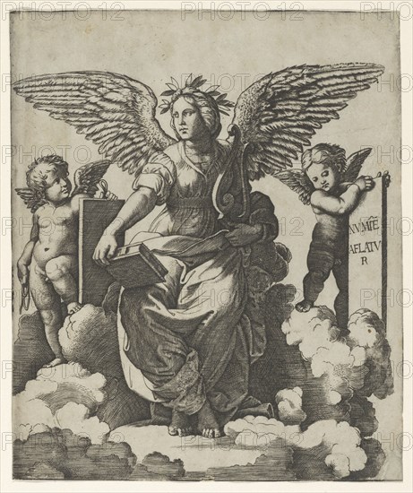 Poetry personified as a winged woman, ca. 1515. Creator: Marcantonio Raimondi.