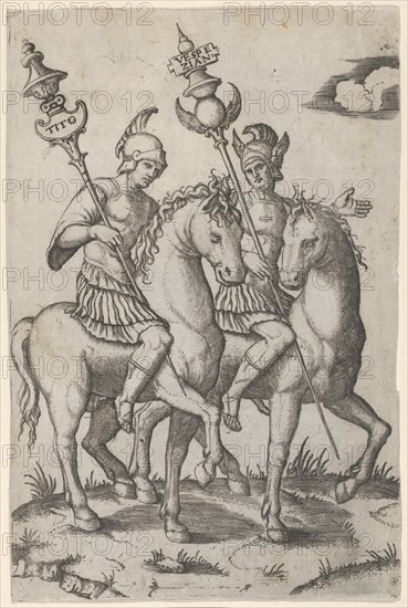 Titus and Vespanian both on horseback, ca. 1510-27. Creator: Marcantonio Raimondi.