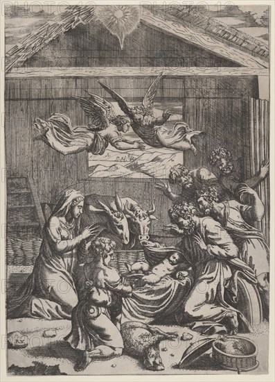The Adoration of the Shepherds, ca. 1500-1550. Creator: Marcantonio Raimondi.