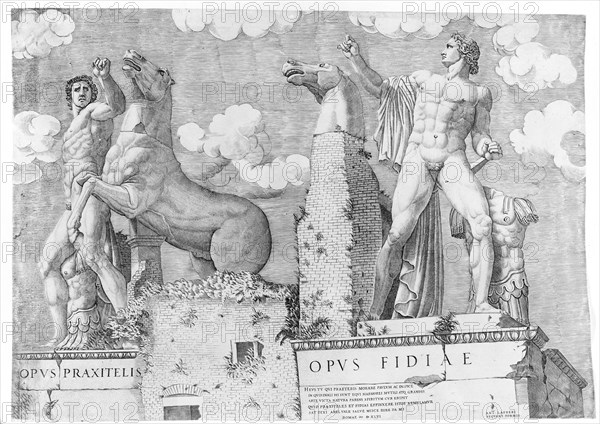 Horse Tamers (Dioscuri) from the Capitoline Hill, Rome, ca. 1560-1580. Creator: Marcantonio Raimondi.