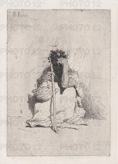 A beggar, seated on the ground holding a stick, ca. 1862. Creator: Mariano Jose Maria Bernardo Fortuny y Carbo.