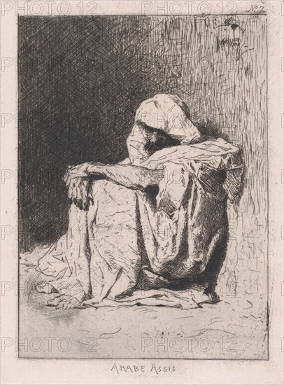 An Arabic man seated on the ground, head partly covered, 1860-62. Creator: Mariano Jose Maria Bernardo Fortuny y Carbo.