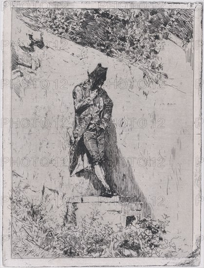 Meditation: a man standing on a step by a wall, ca. 1865., ca. 1865. Creator: Mariano Jose Maria Bernardo Fortuny y Carbo.