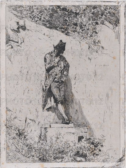 Meditation: a man standing on a step by a wall, ca. 1865., ca. 1865. Creator: Mariano Jose Maria Bernardo Fortuny y Carbo.