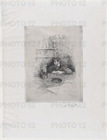 Portrait of the painter Eduardo Zamacois seated at a table, ca. 1869., ca. 1869. Creator: Mariano Jose Maria Bernardo Fortuny y Carbo.