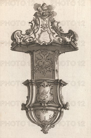 Design for a Pulpit, Plate 3 from an Untitled Series of Pulpit Designs, Pri..., Printed ca. 1750-56. Creator: Martin Engelbrecht.