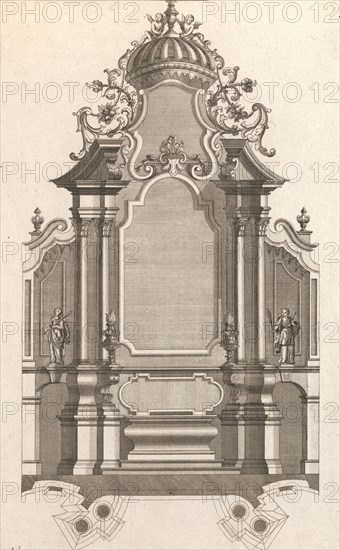 Design for a Monumental Altar, Plate k from 'Unterschiedliche Neu Inventier..., Printed ca. 1750-56. Creator: Martin Engelbrecht.