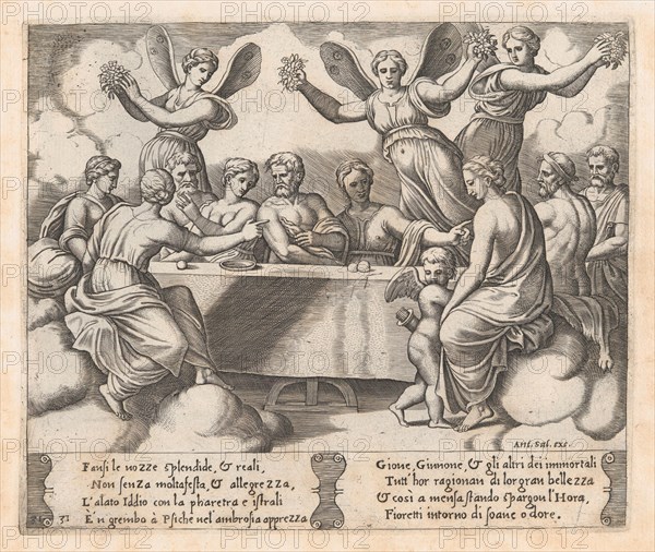 Plate 31: Gods celebrating the wedding of Cupid and Psyche, from the Story of Cupid and..., 1530-60. Creator: Master of the Die.