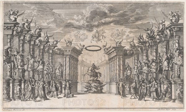 The Triumph of Austria; Leopold I at center, mounted on a reared horse, atop a military tr..., 1668. Creator: Mathäus Küsel.