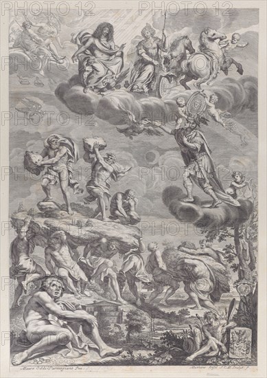Leopold I of Austria as Jupiter with his wife enthroned in the clouds, looking down..., ca. 1659-82. Creator: Mathäus Küsel.