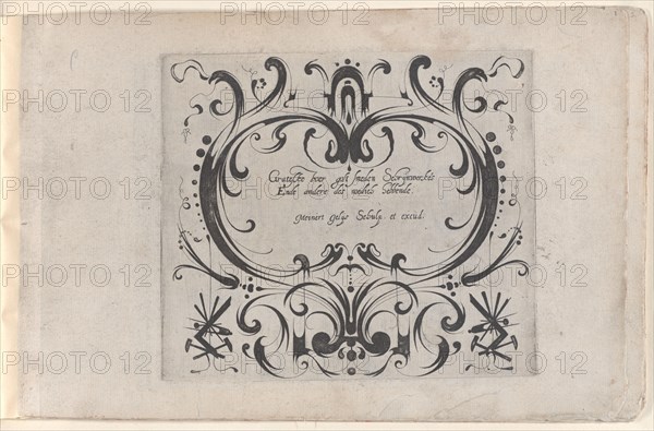 Title for the Print Series 'Grateske voer golt smeden Schrijnwerkers Ende andere ..., ca. 1610-1630. Creator: Meinert Gelijs.