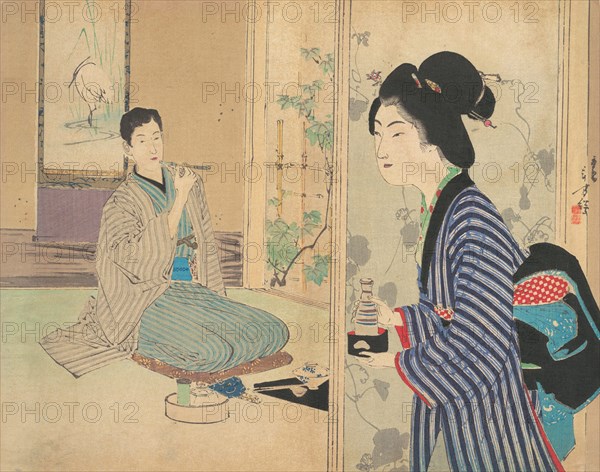 The Eel Master (Unagi danna), illustration from Bugei Kurabu (Literary Club). Creator: Mizuno Toshikata.