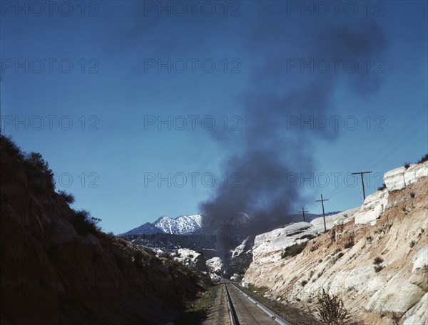 One of the cuts through the mountains, near Cajon, Calif., Cajon Pass, Calif., 1943. Creator: Jack Delano.