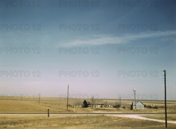 Farm land in Texas panhandle near Amarillo, Texas. Santa Fe R.R. trip, 1943. Creator: Jack Delano.