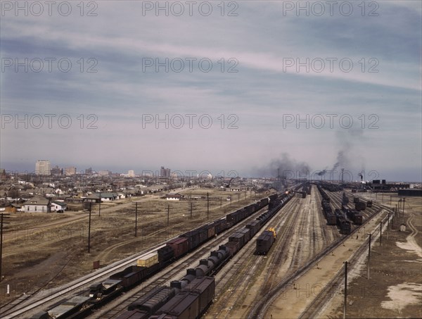 General view of the city and the Atchison, Topeka, and Santa Fe Railroad, Amarillo, Texas, 1943. Creator: Jack Delano.