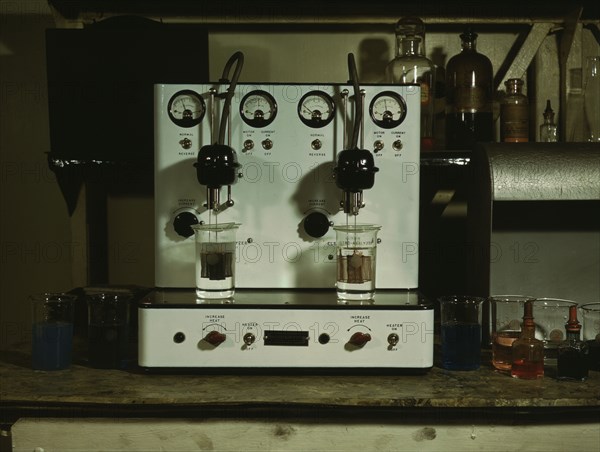 Apparatus used at the laboratory at the C & NW RR's, 40th Street yards..., Chicago, Ill., 1942. Creator: Jack Delano.