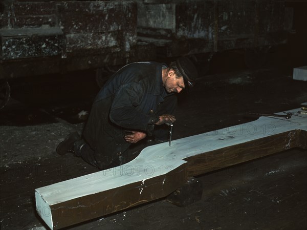 Section of a locomotive frame, which will be welded to replace a broken...train, Chicago, 1942. Creator: Jack Delano.