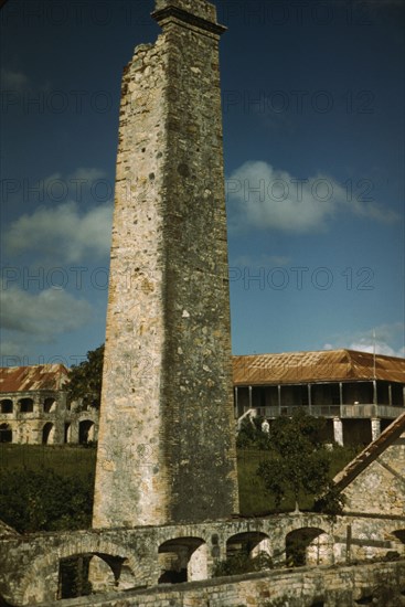 Ruins of an old sugar mill and plantation house, vicinity of Christiansted, Saint Croix, V.I., 1941. Creator: Jack Delano.