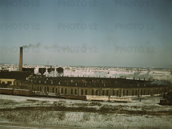 A Chicago and North Western railroad roundhouse, Chicago, Ill., 1942. Creator: Jack Delano.