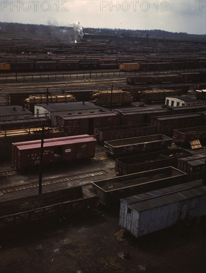 Freight cars in the Chicago and North Western Railroad classification yard(?), Chicago, Ill. , 1943. Creator: Jack Delano.