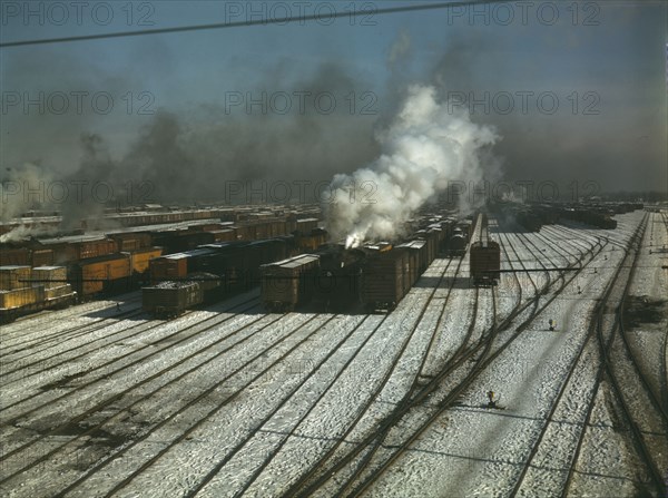 General view of one of the Chicago and North Western railroad classification yards, Chicago, 1942. Creator: Jack Delano.