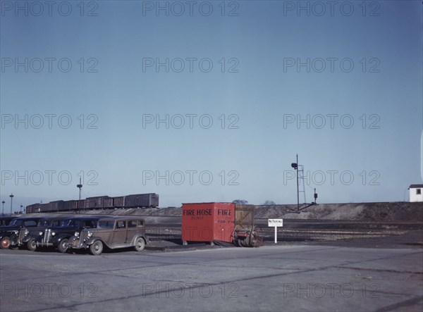 Train going over the hump at C & NW RR's Proviso yard, Chicago, Ill., 1942. Creator: Jack Delano.