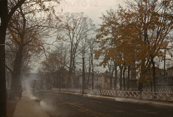 Burning the autumn leaves in Norwich, Connecticut, 1940. Creator: Jack Delano.