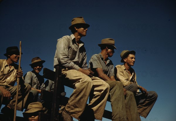 Sugar cane workers resting at the noon hour, Rio Piedras, Puerto Rico, 1941. Creator: Jack Delano.