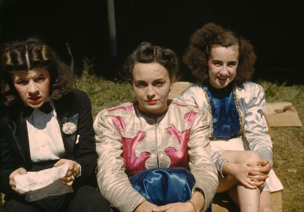 Backstage at the "girlie" show at the Vermont state fair, Rutland, 1941. Creator: Jack Delano.