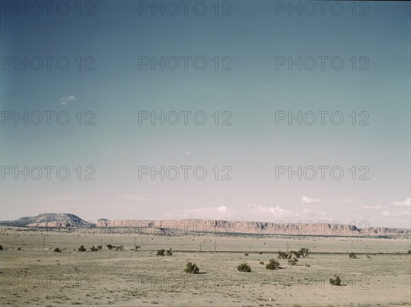 East bound track of the Santa Fe R.R. across desert country near South Chaves, New Mexico, 1943. Creator: Jack Delano.