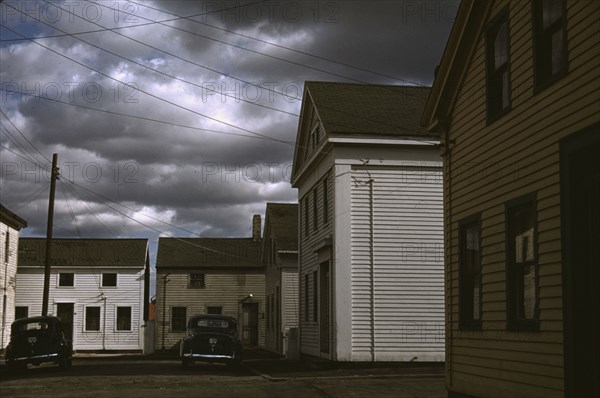 A square with old houses in an old fishing village, Stonington, Conn., 1940. Creator: Jack Delano.