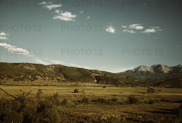 Farmland in the vicinity of Mt. Sneffels, Ouray County, Colorado, 1940. Creator: Russell Lee.