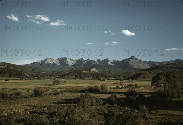 Farmland in the vicinity of Mt. Sneffels, Ouray County, Colorado, 1940. Creator: Russell Lee.