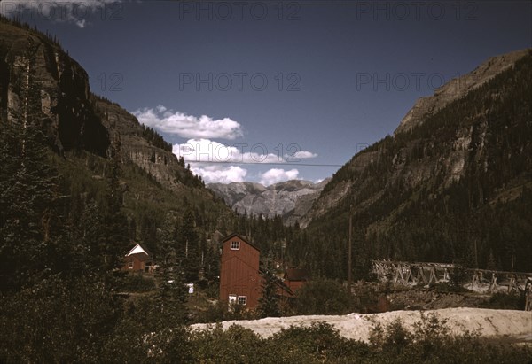 Looking down the valley toward Ouray from the Camp Bird Mine, Ouray County, Colorado, 1940. Creator: Russell Lee.