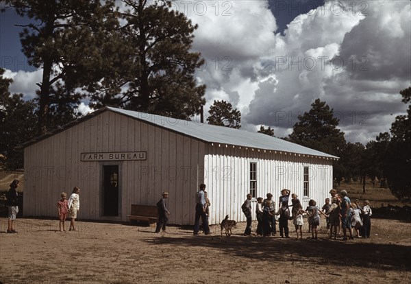 School at Pie Town, New Mexico is held at the Farm Bureau Building, 1940. Creator: Russell Lee.