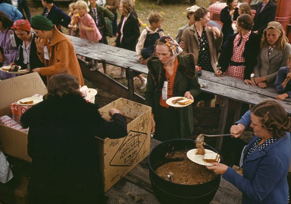 Serving pinto beans at the Pie Town, New Mexico Fair barbeque, 1940. Creator: Russell Lee.