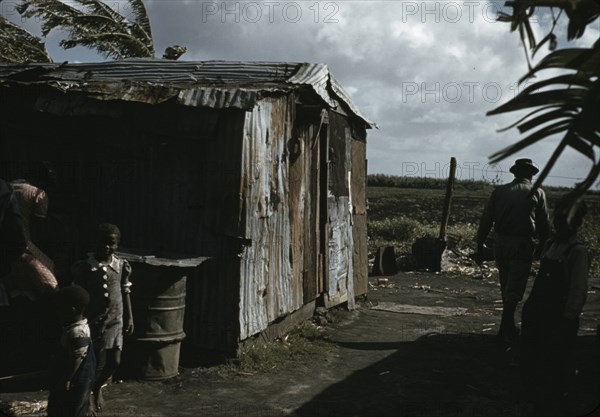 Negro migratory workers by a shack, Belle Glade, Fla., 1941. Creator: Marion Post Wolcott.